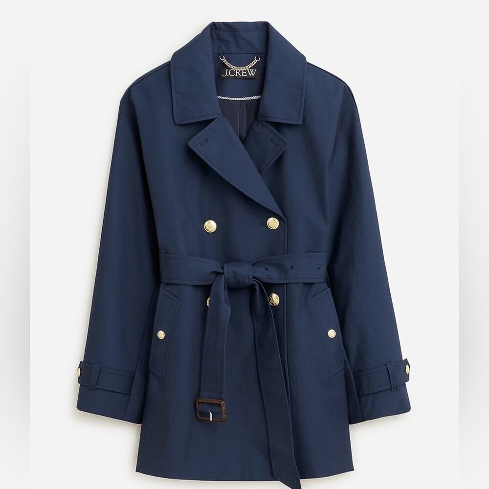 J.Crew Navy Water Repellent Cotton Trench Coat Belted Jacket NWT Sz L